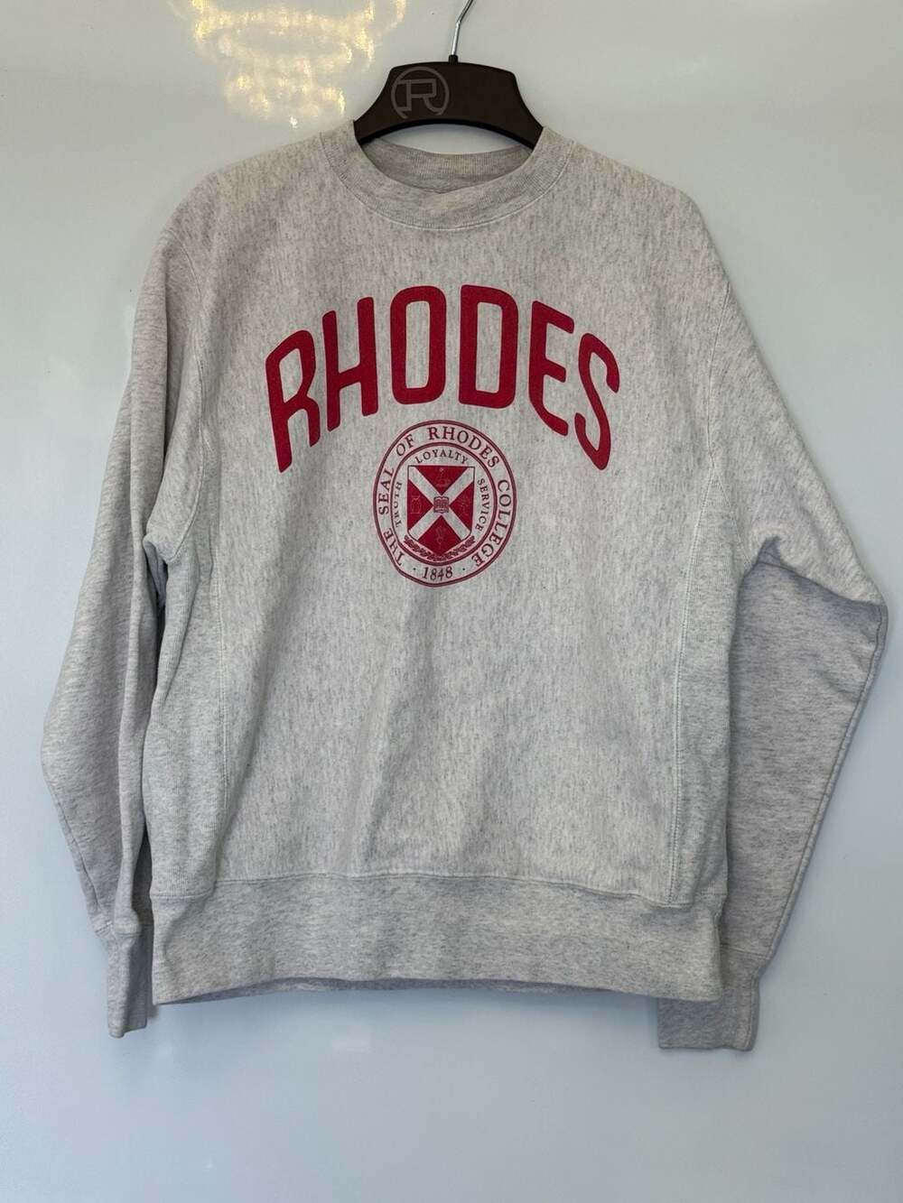 Champion Rhodes College Reverse Weave Crewneck Sweatshirt Gray Medium
